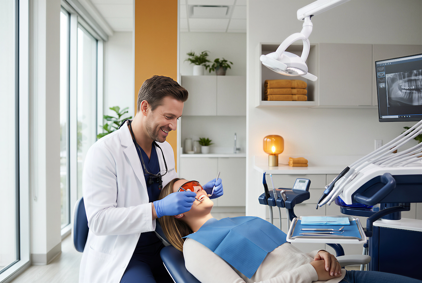 Dentist treating a patient at a modern dental clinic